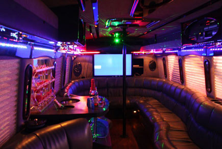 Interior of a luxury party bus rental